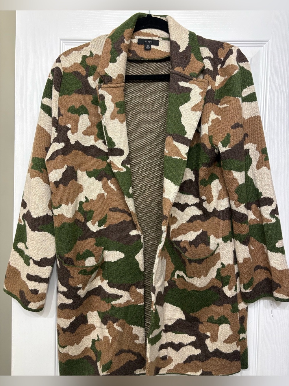 J.Crew Men’s Medium Camo Merino Wool Blend Knit Blazer Cardigan Jacket